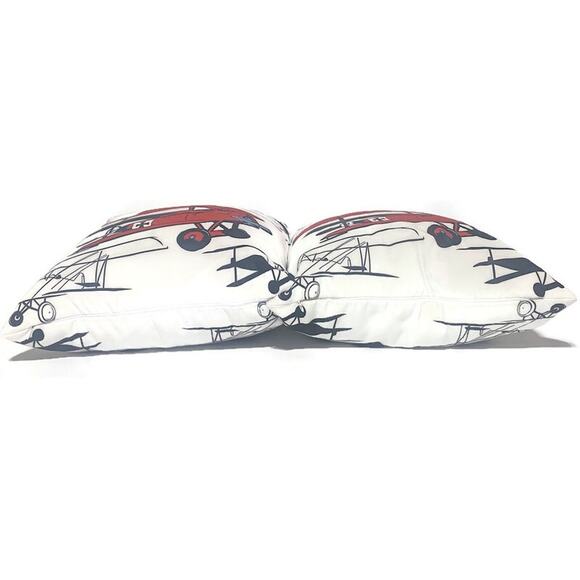 Vintage Airplane Throw Pillows Red Black and White 16" x 16" Lot of 2 - Picture 5 of 5